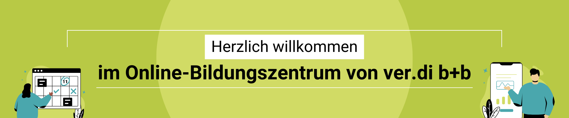 Header zur Lernplattform mit dem Titel: Herzlich willkommen im Online-Bildungszentrum von ver.di b+b.